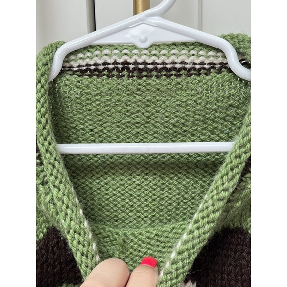Handknitted Roo Designs Puppy Green Kids Sweater Rolled Neck Size 4-5 Striped - Picture 3 of 5